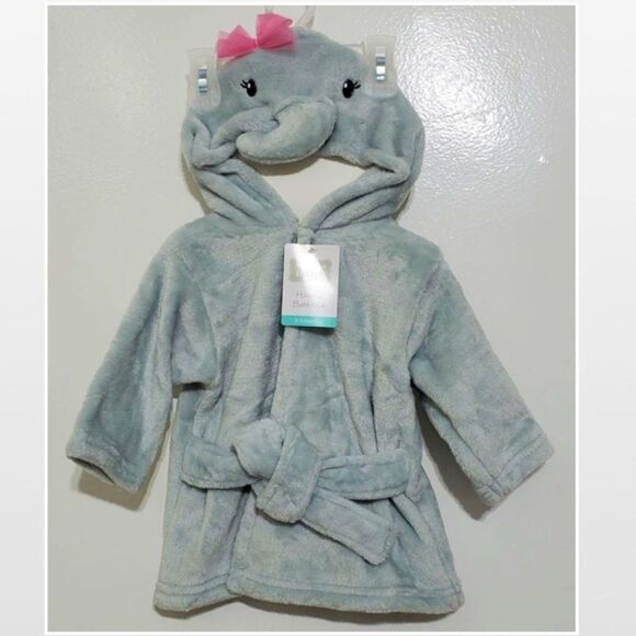 New Robe & Towels Bath Set Kid Baby 0-9 Months Girl Gray White Mini 4 Piece NWT - Picture 3 of 16